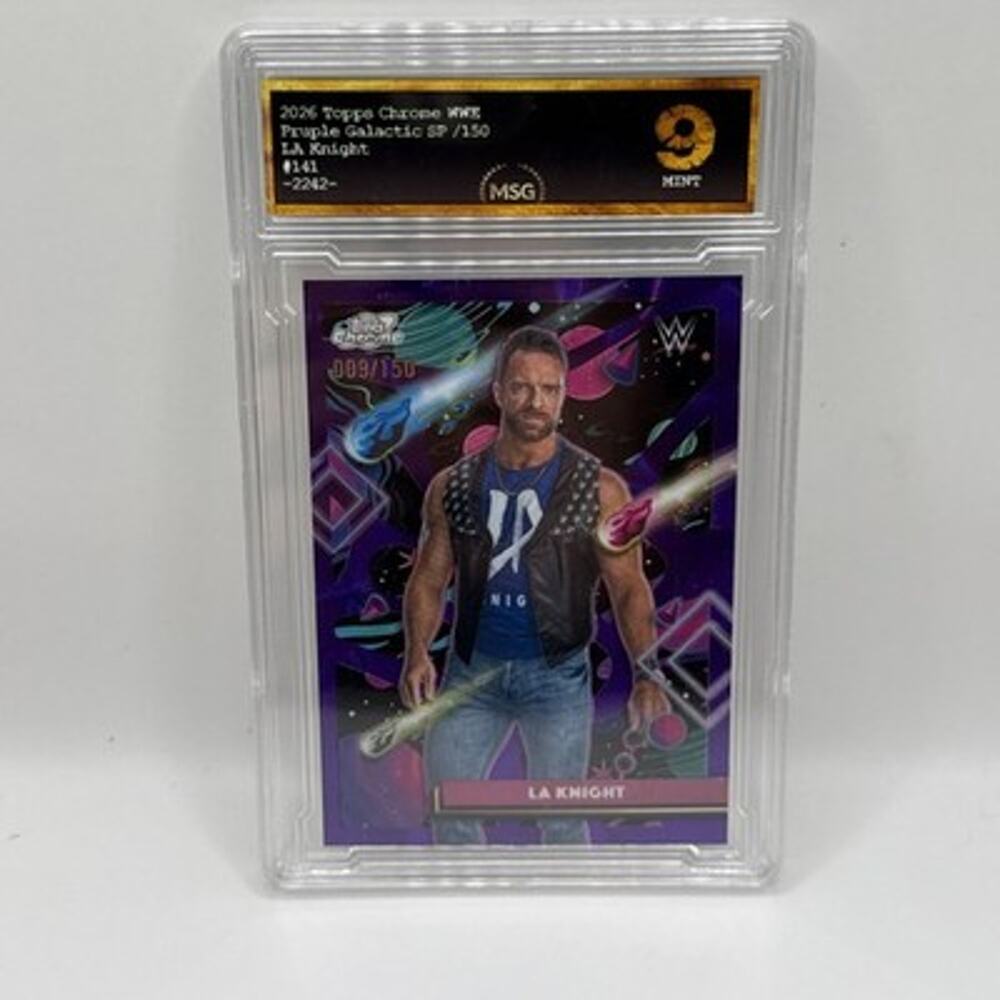 2026 Topps Cosmic Chrome WWE LA KNIGHT Purple Nebula Refractor #/150 #141 Graded